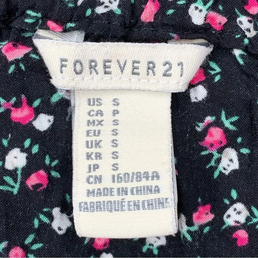 Forever 21 Mini Dress Short Sleeve Black Multicolor Floral Print Size S